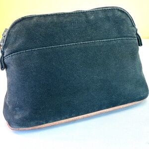 Hermes Bolide Black canvas & leather trim zip top pouch